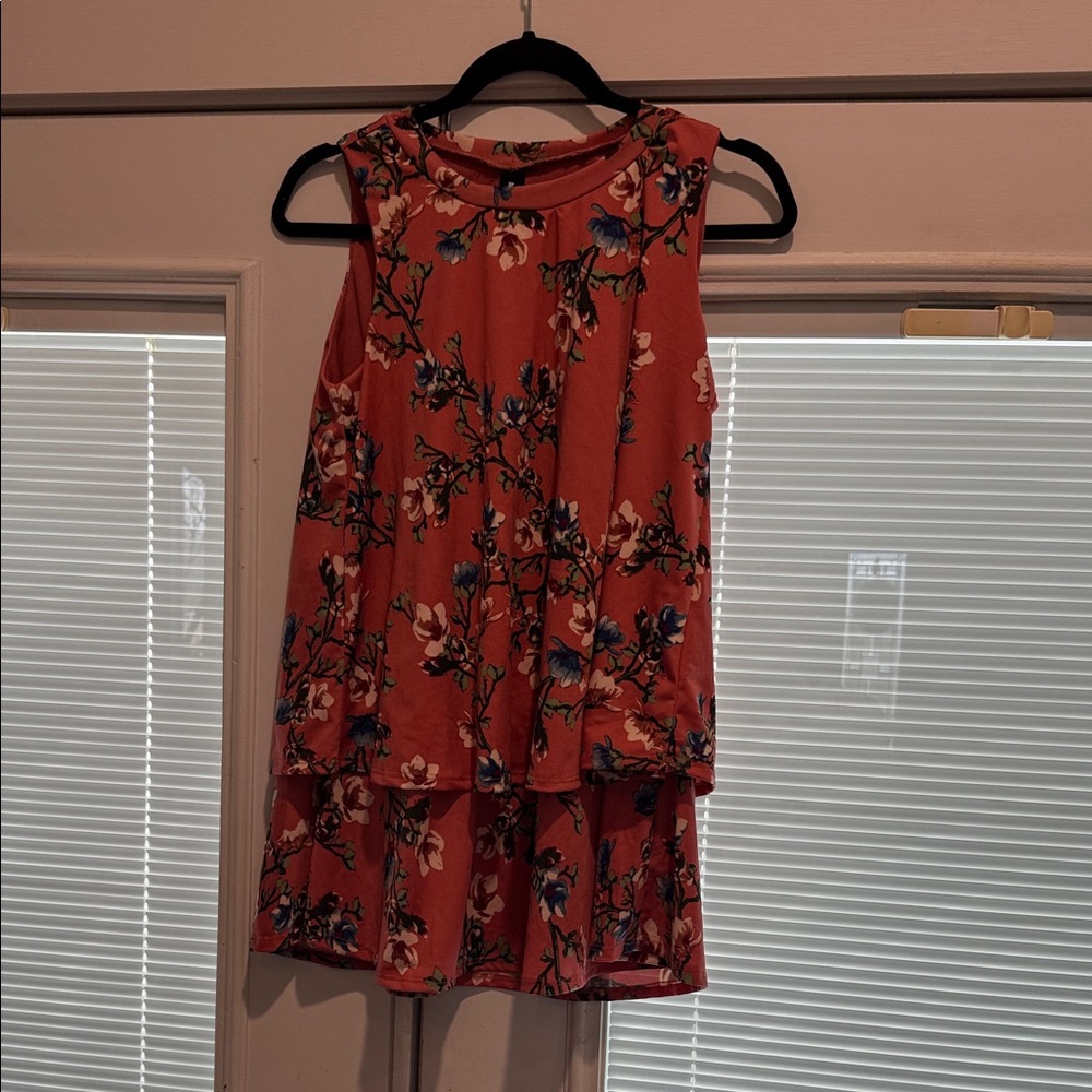 Agnes & Dora Pink Floral Tiered Tank Floral Top Small